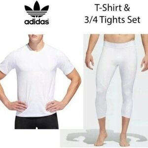 Adidas White 3/4 Tights Shirt Set Alphaskin‎ NWT XL